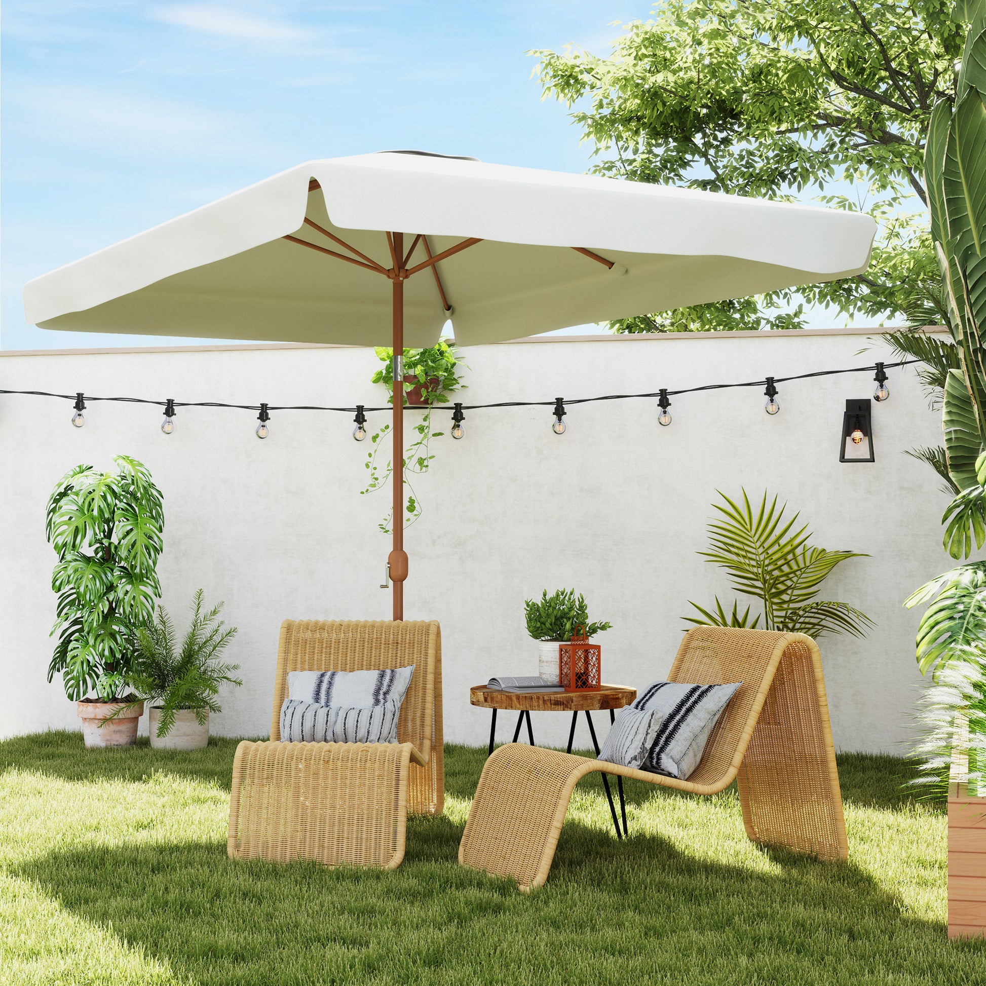 Outsunny Sombrilla De Terraza Exterior 300x200 Cm Con Ángulo Ajustable Crema_1