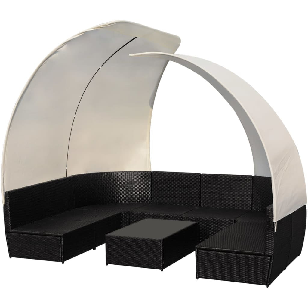 Vidaxl Set Muebles De Jardín 9 Pzas Con Toldos Ratán Sintético Negro_3