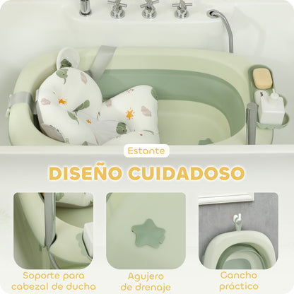Aiyaplay Bañera Plegable Bebé Con Cojín De Baño Soporte Antideslizante Verde_5