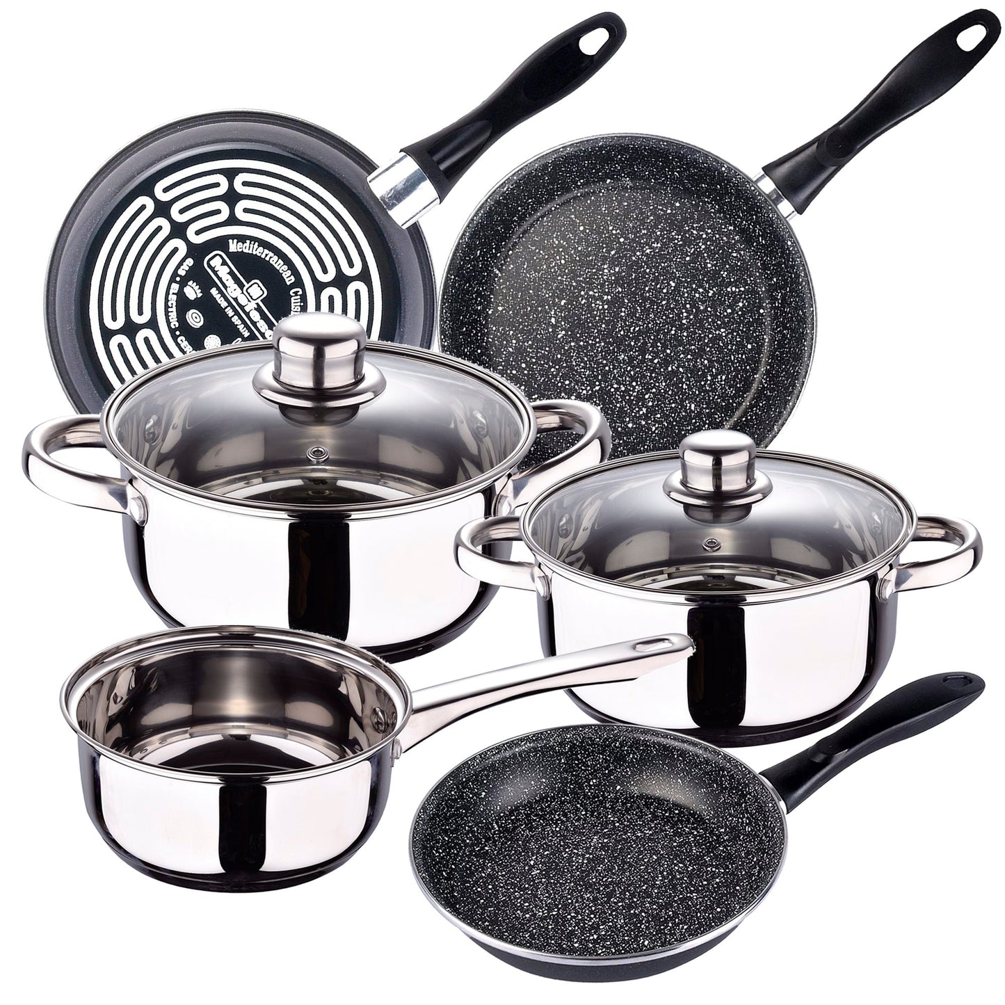 Bateria De Cocina 5 Piezas San Ignacio Cassel De Acero Inoxidable Con Juego De Sartenes (18/20/24 Cm) Magefesa K2 Gransasso En Acero Esmaltado_0