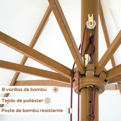 Outsunny Sombrilla Jardín Ø325x250cm Sistema De Polea Techo De Ventilación Beige_5
