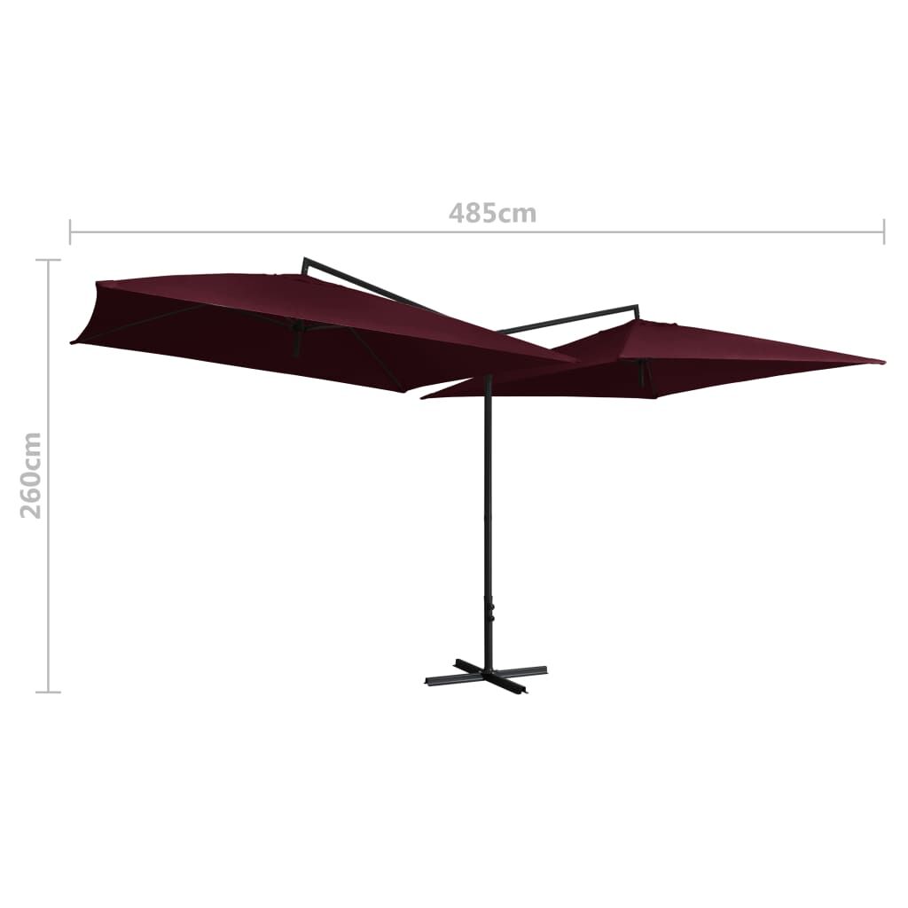 Vidaxl Sombrilla Doble Con Palo De Acero Rojo Burdeos 250x250 Cm_4