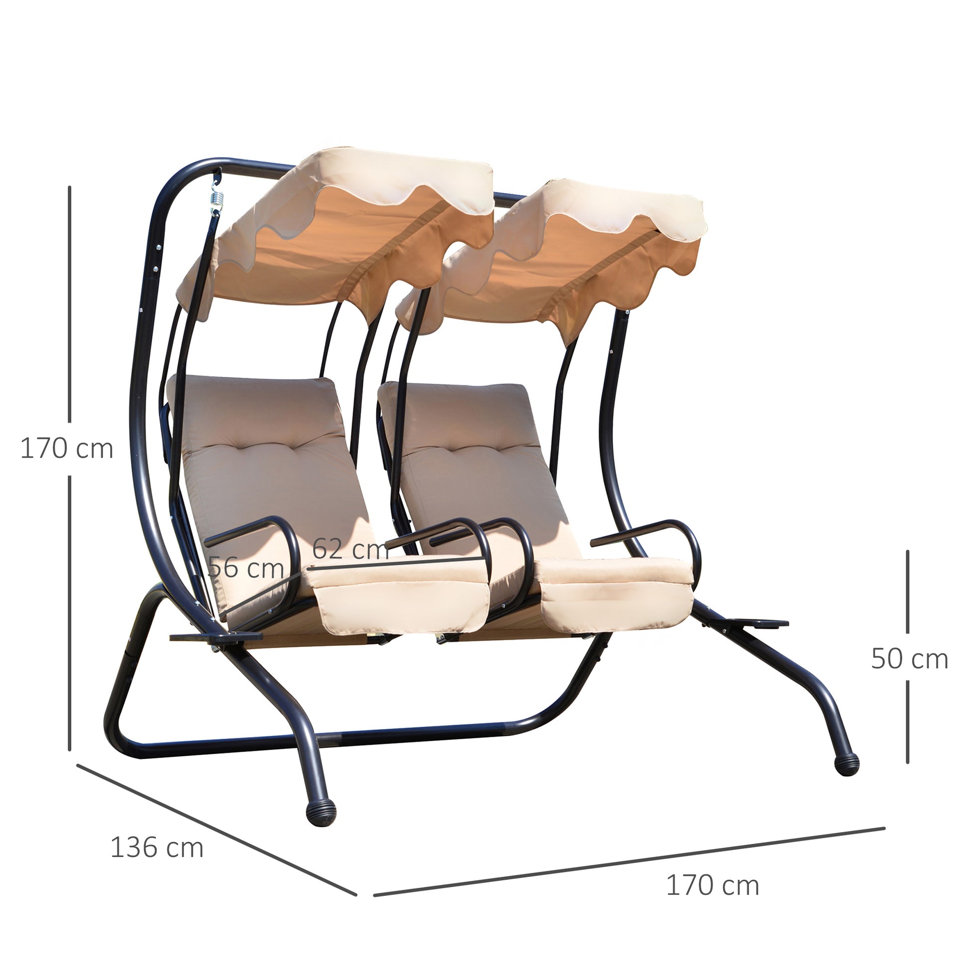 Outsunny Columpio De Jardín De 2 Plazas Con Bandeja 170x136x170 Cm Beige_2