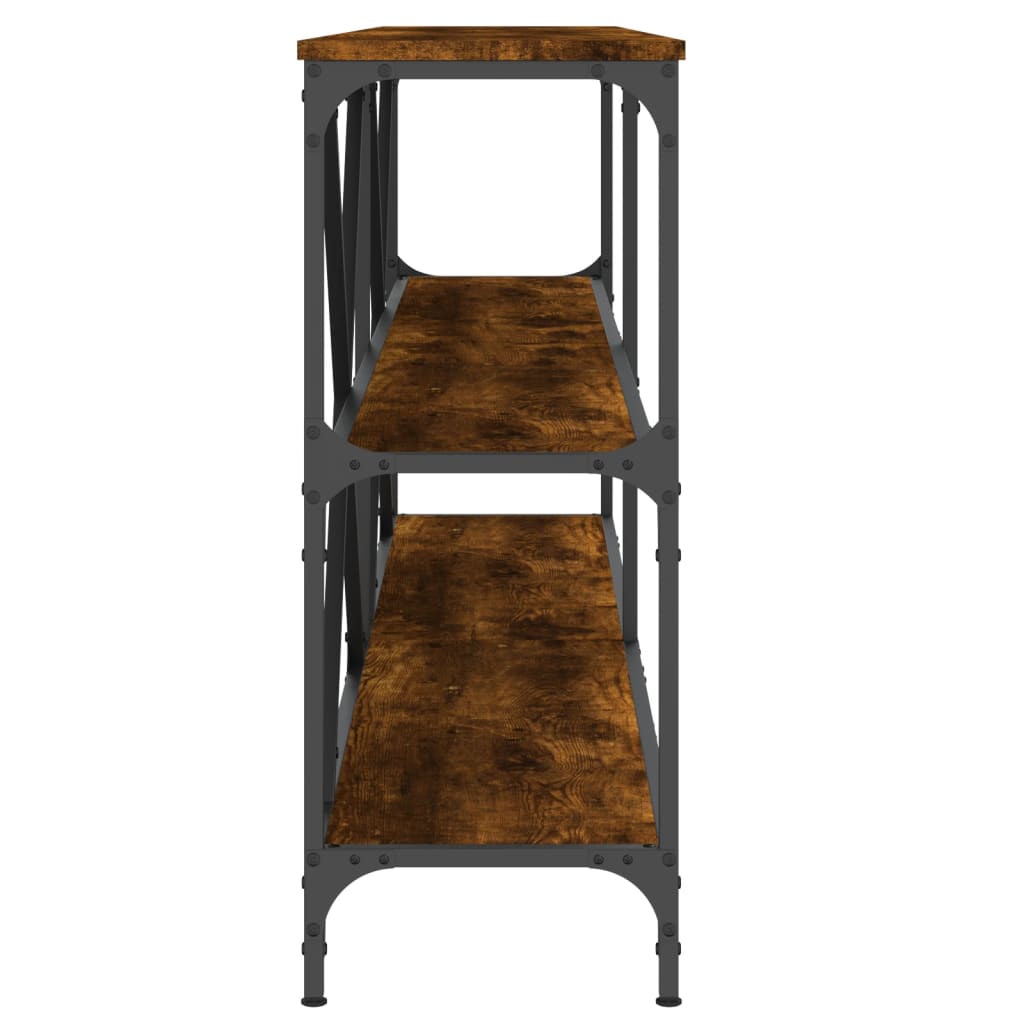 Mesa Consola Hierro Madera Ingeniería Roble Ahumado 180x30x75cm_3