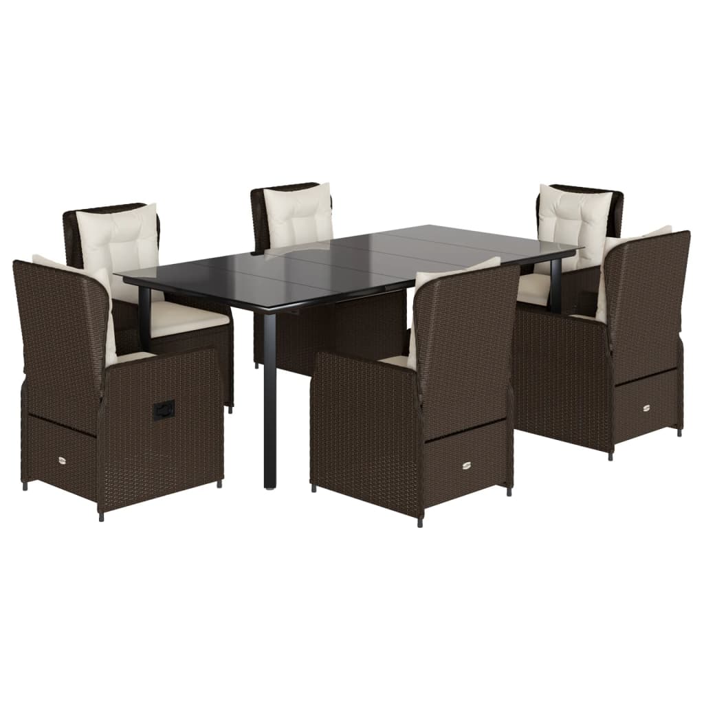 Set Comedor De Jardín 7 Pzas Con Cojines Ratán Sintético Marrón / Vetonek_5