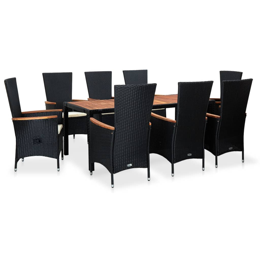 Vidaxl Set Comedor Jardín 9 Pzas Ratán Sintético Y Madera Acacia Negro_0
