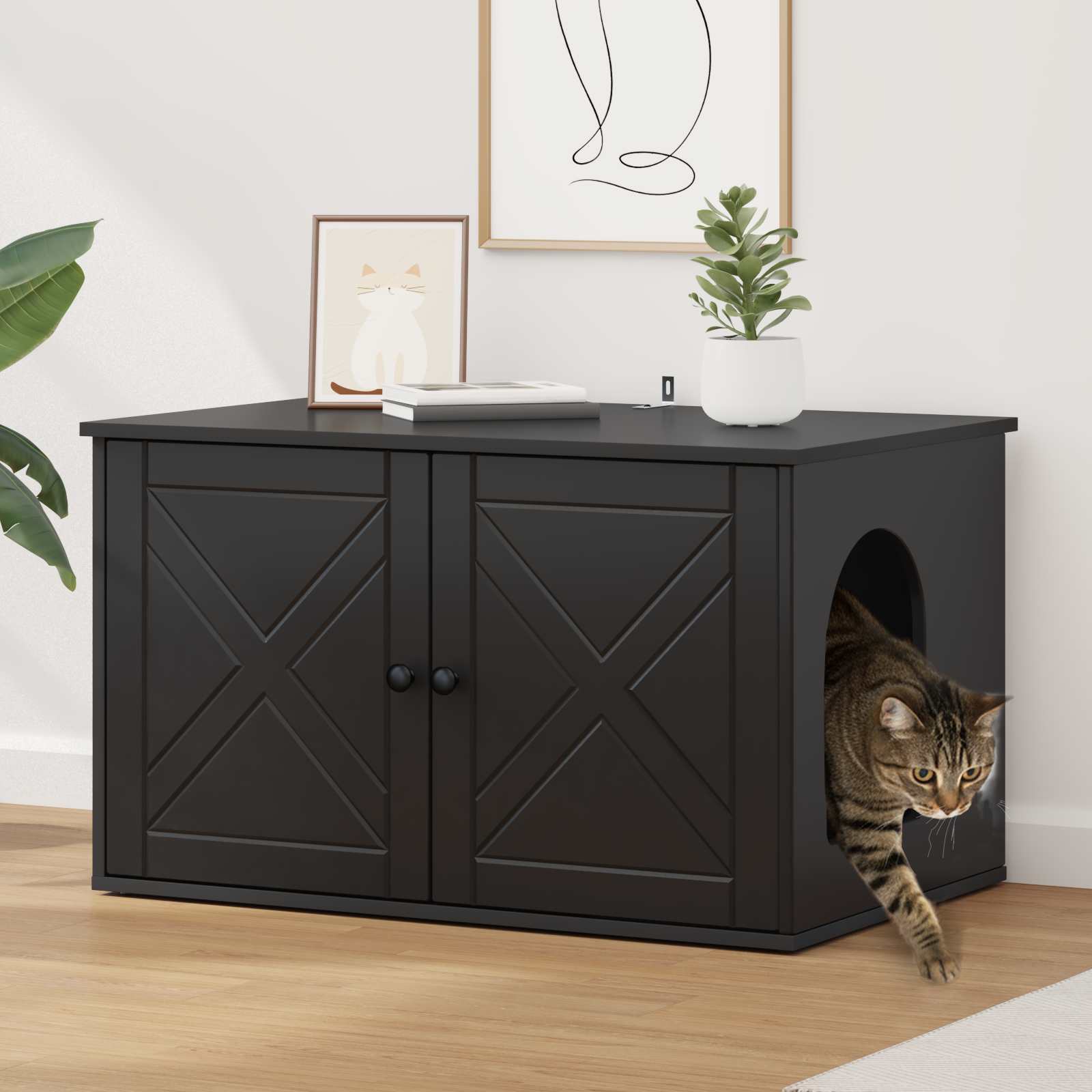 Casa Para Gatos Negro 85 X 55 X 50,5 Cm Madera De Ingeniería_1