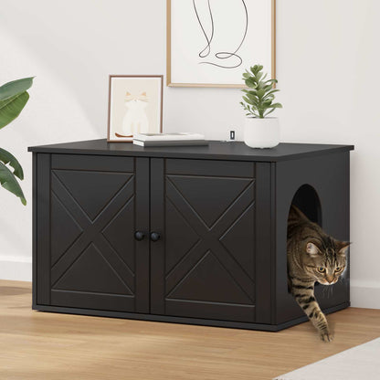 Casa Para Gatos Negro 85 X 55 X 50,5 Cm Madera De Ingeniería_1