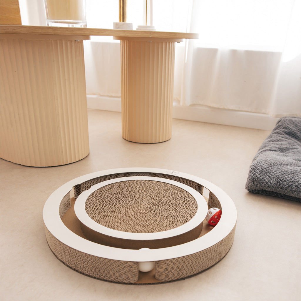 Juguete Interactivo Rascador Para Gatos Con Cartón Corrugado Y Pelotas Giratorias_3