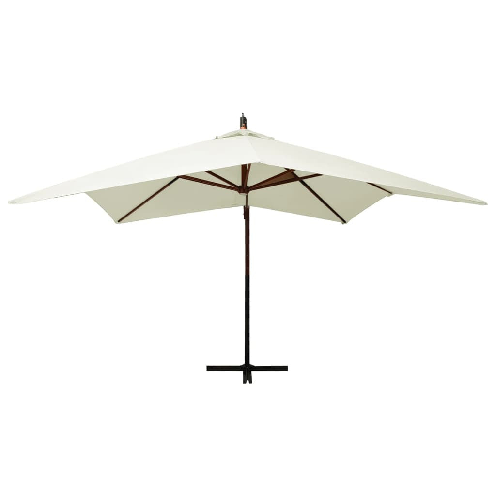Vidaxl Sombrilla Colgante Con Poste De Madera Blanco Arena 300 Cm_1