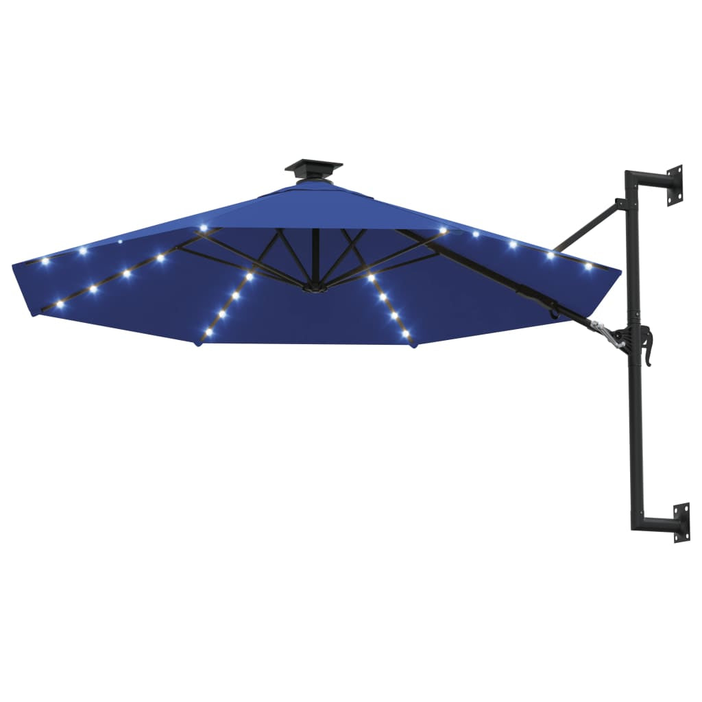 Vidaxl Sombrilla De Jardín De Pared Con Luces Led Azul 300 Cm_1