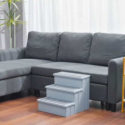 Pawhut Escalera Para Mascotas 3 Peldaños Con Espacio 40,5x44,5x38 Cm Gris_1