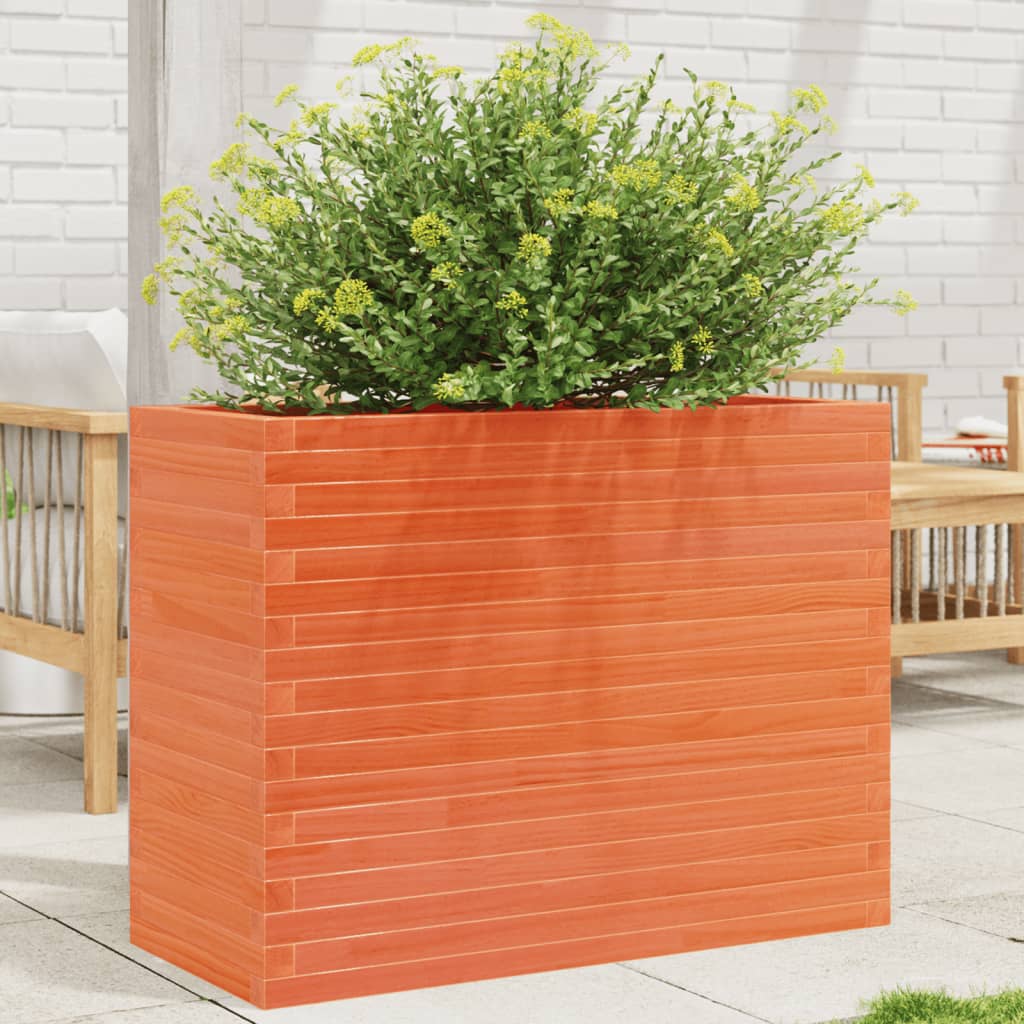 Jardinera Madera Maciza De Pino Marrón Cera 90x40x68,5 Cm_1