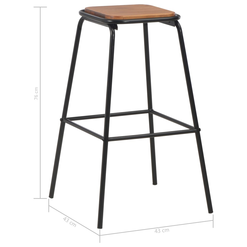 Taburetes De Cocina 2 Uds Madera Maciza De Pino Y Acero Negro_5