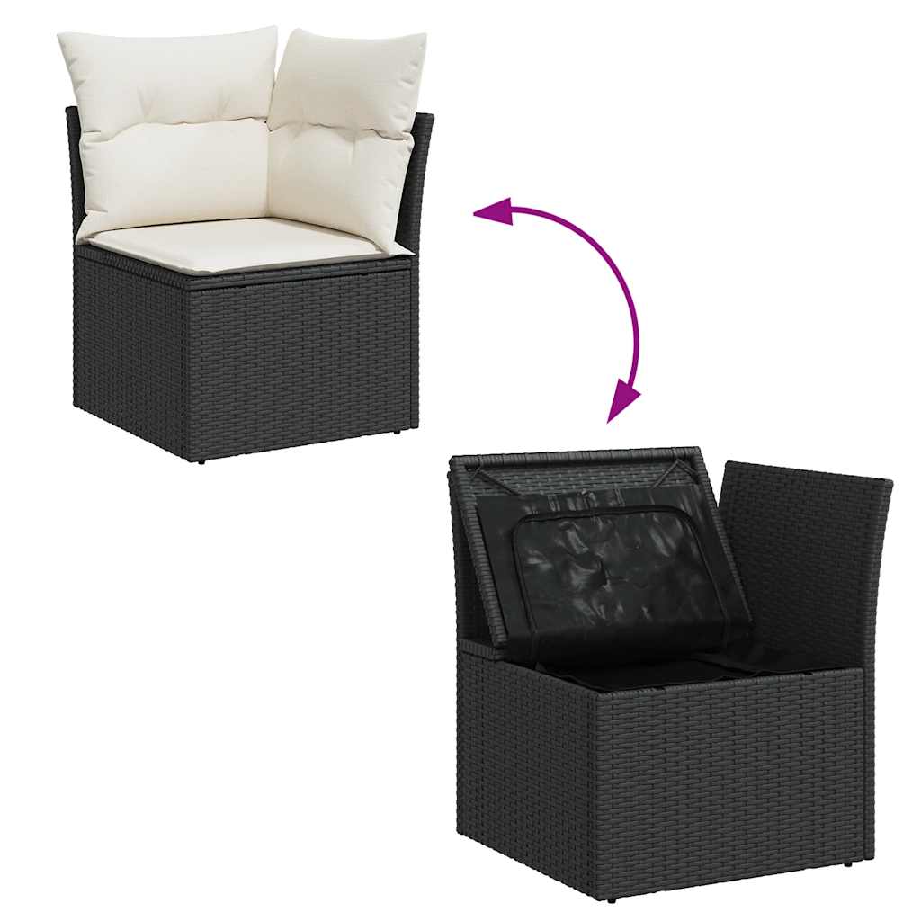 Set Sofás Jardín Y Cojines 11 Pzas Ratán Sintético Acacia Negro / Vetonek_1