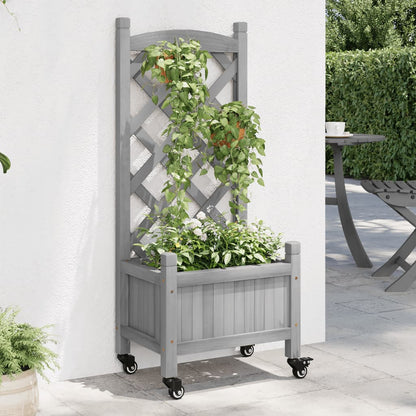 Jardinera Con Enrejado Y Ruedas Madera Maciza De Abeto Gris_2