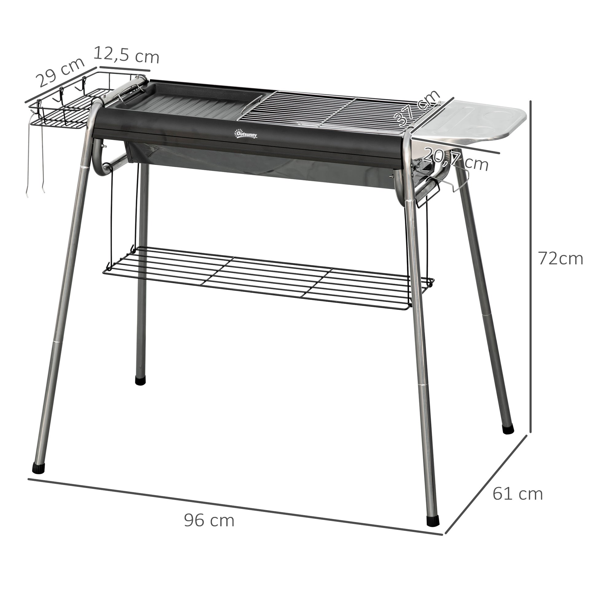 Outsunny Barbacoa De Carbón Barbacoa Portátil Con Parrilla 107x63x75 Cm Negro_2