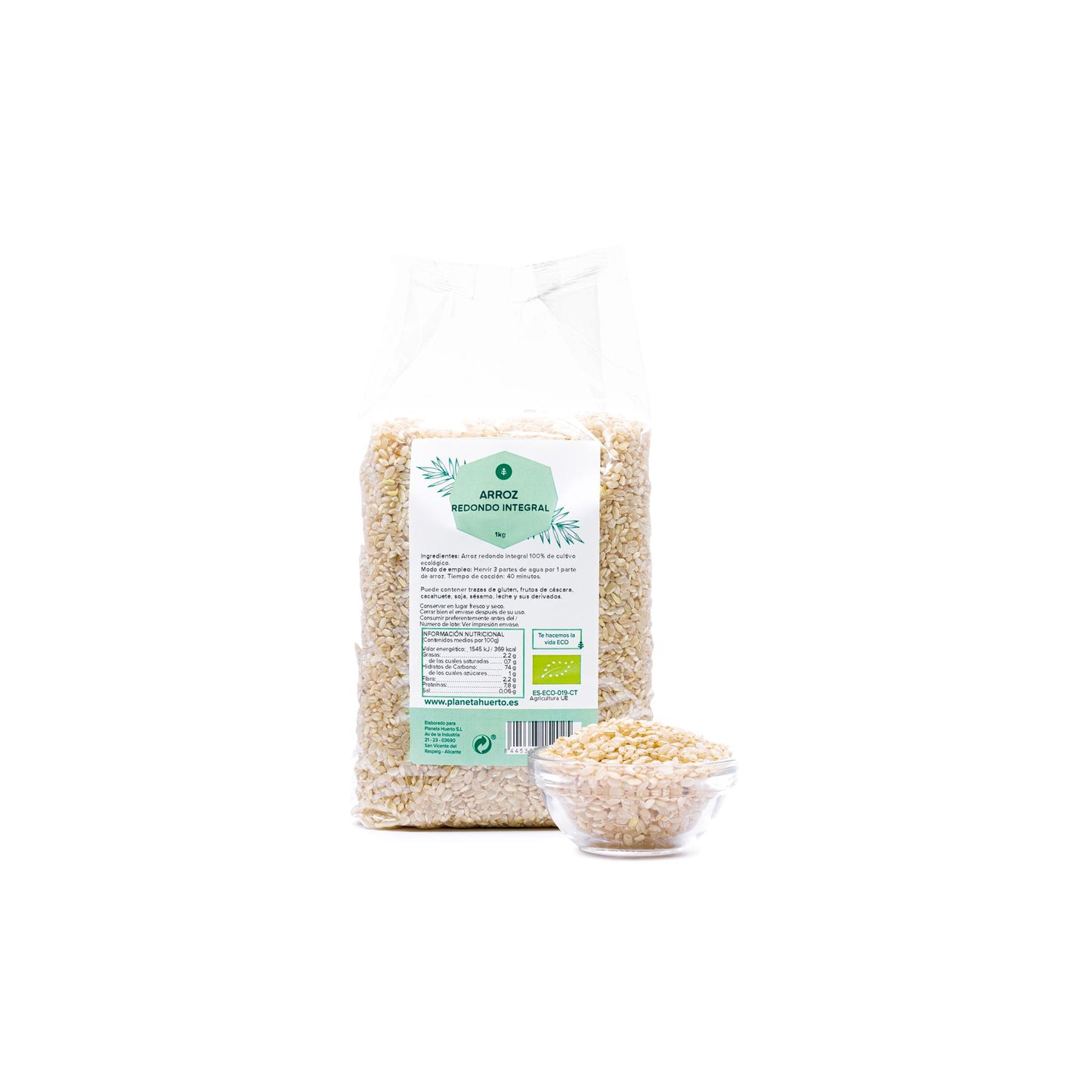 Embalagem de 2x arroz integral redondo ECO Planeta Huerto 1 kg