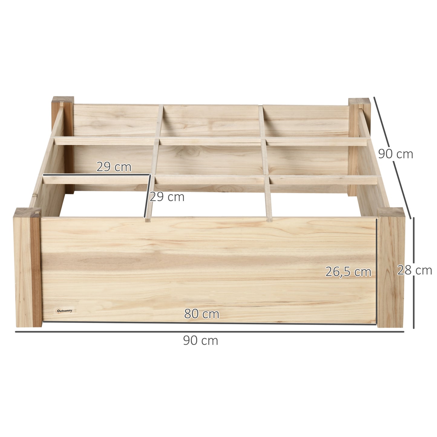 Outsunny Huerto Urbano Madera Cuadrada Para Cultivos Plantas Flores 90x90x28cm_2