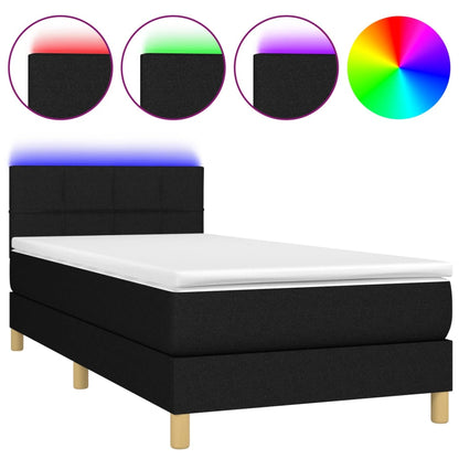 Cama Box Spring Con Colchón Y Led Tela Negro 90x190 Cm / Vetonek_3