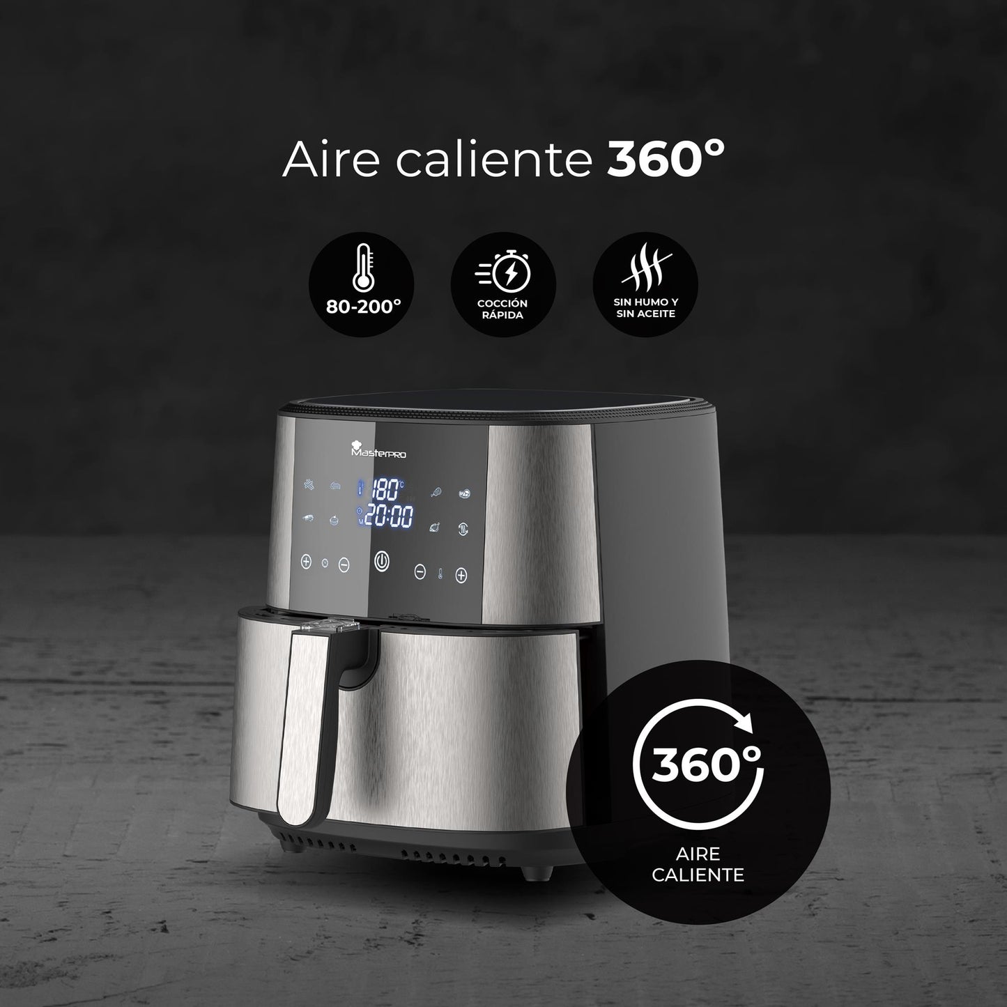 Freidora De Aire Sin Aceite Con Capacidad De 6l Y 1800w De Potencia Con Pantalla Led Táctil Con 8 Funciones_2