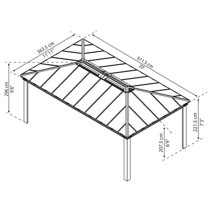 Gazebo sombreado Dallas 360x611 cm 