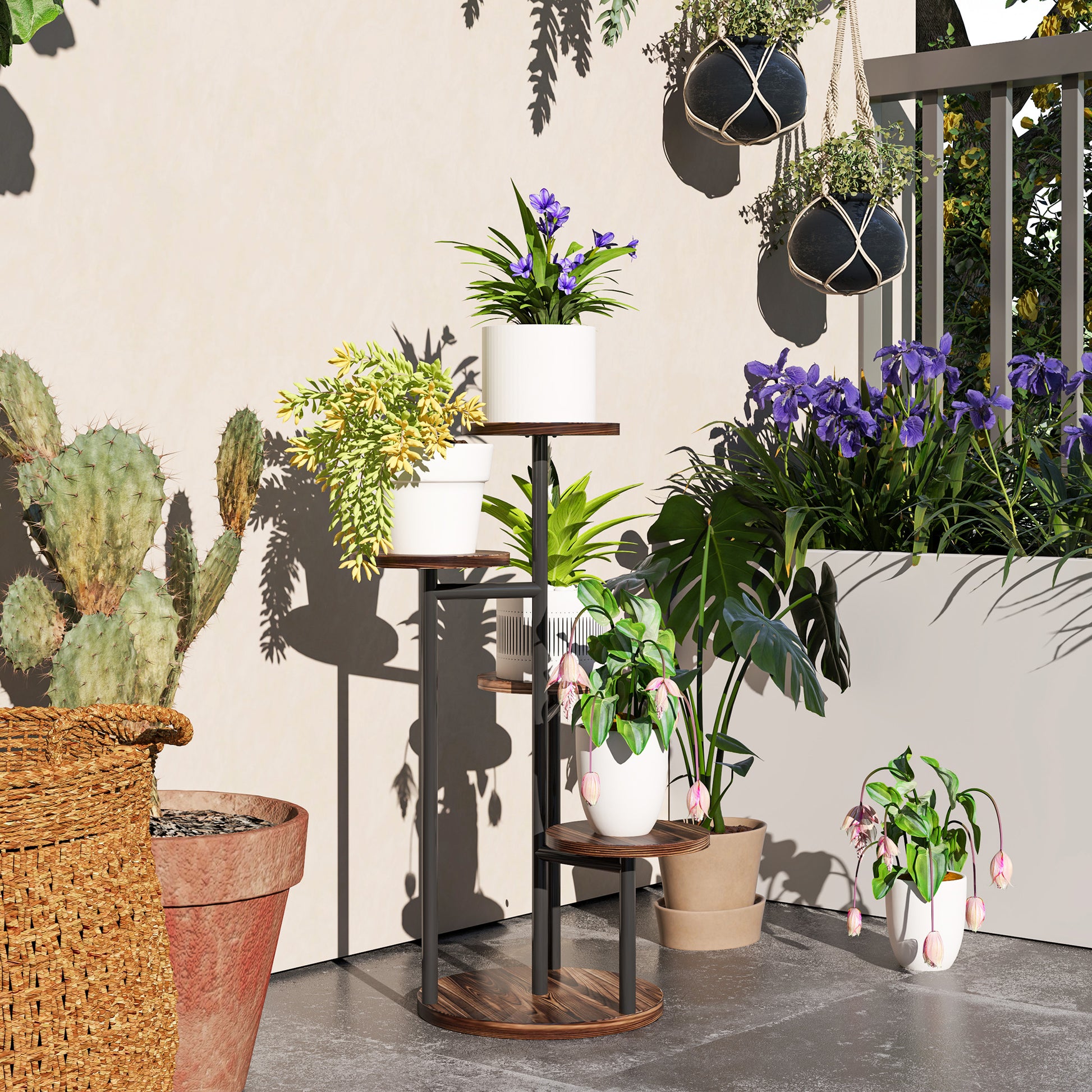 Outsunny Estantería Para Plantas De 5 Niveles De Madera 43x43x70 Cm Carbonizado_3