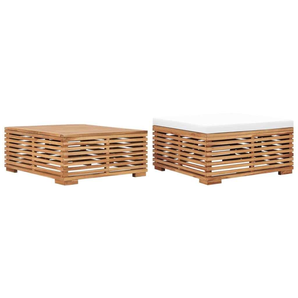 Vidaxl Set De Mesa Y Reposapiés De Jardín Y Cojín Crema Madera De Teca_0