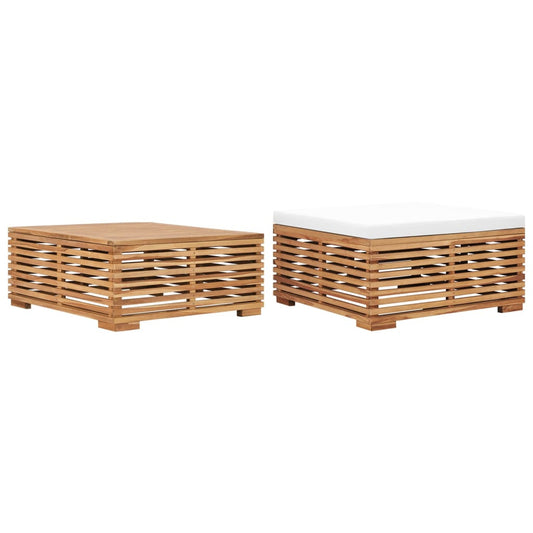 Vidaxl Set De Mesa Y Reposapiés De Jardín Y Cojín Crema Madera De Teca_0
