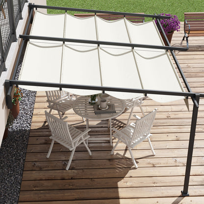 Outsunny Pérgola De Pared 4x3 M Con Techo Retráctil De Poliéster Crema Y Gris_3