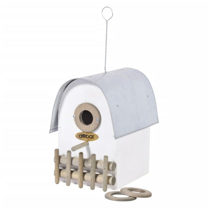 Dobar Caja Nido De Pájaros Ivory Techo Redondeado Zinc Blanco Y Plata_5