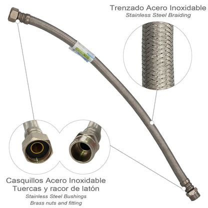 Latiguillo Flexible Reforzado Acero Inoxidable Termo Macho 1/2 - Hembra 1/2 Longitud 500 Mm