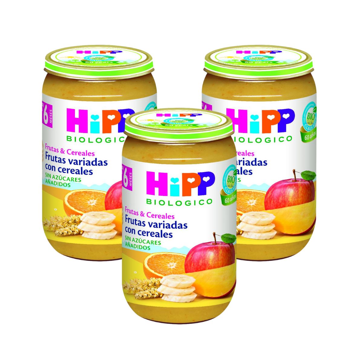 Embalagem x 3 Pote de frutas variadas com cereais biológicos +6 meses HiPP 190 g