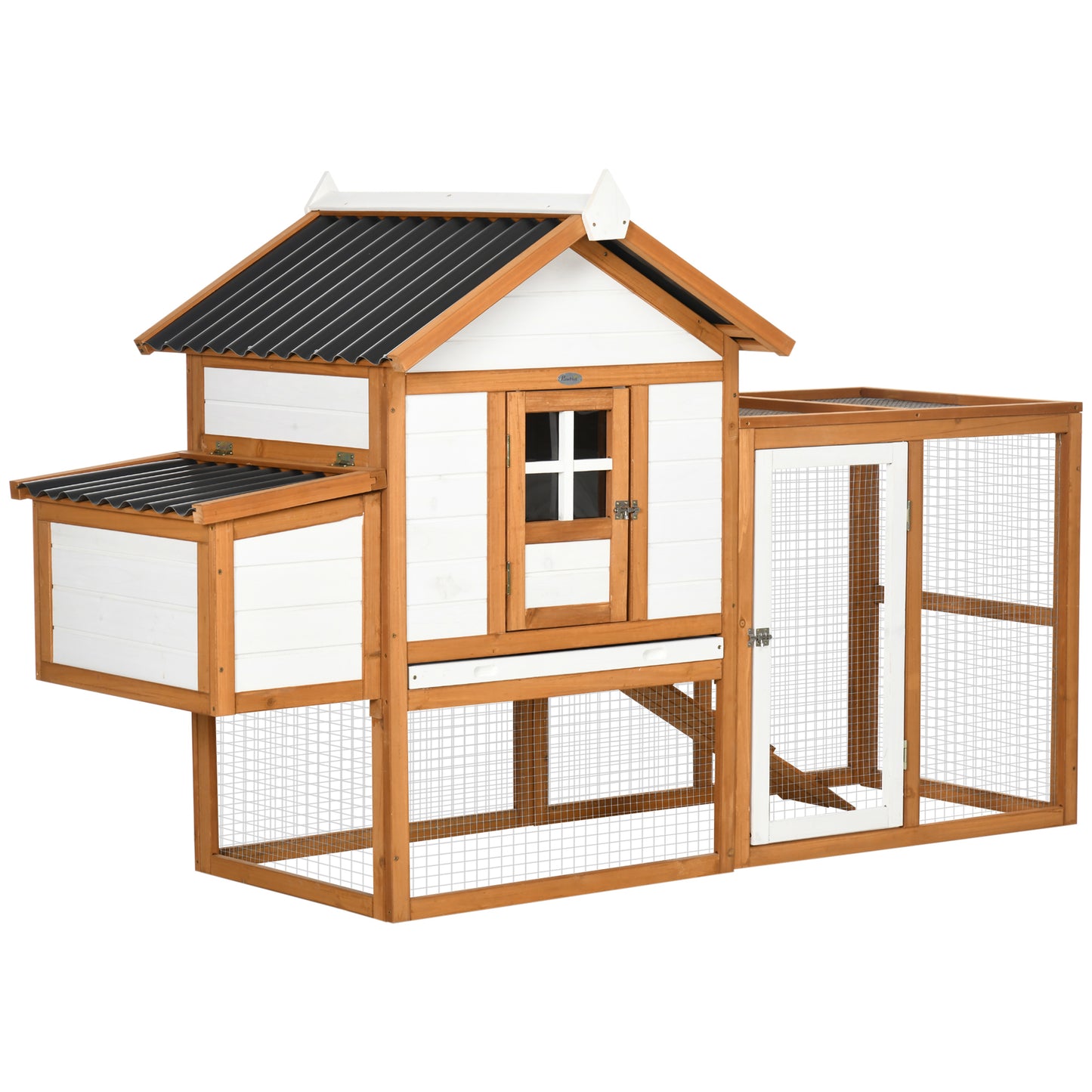 Pawhut Gallinero De Madera Para Exterior 181x79,5x117,5 Cm Con Corral De Metal_0