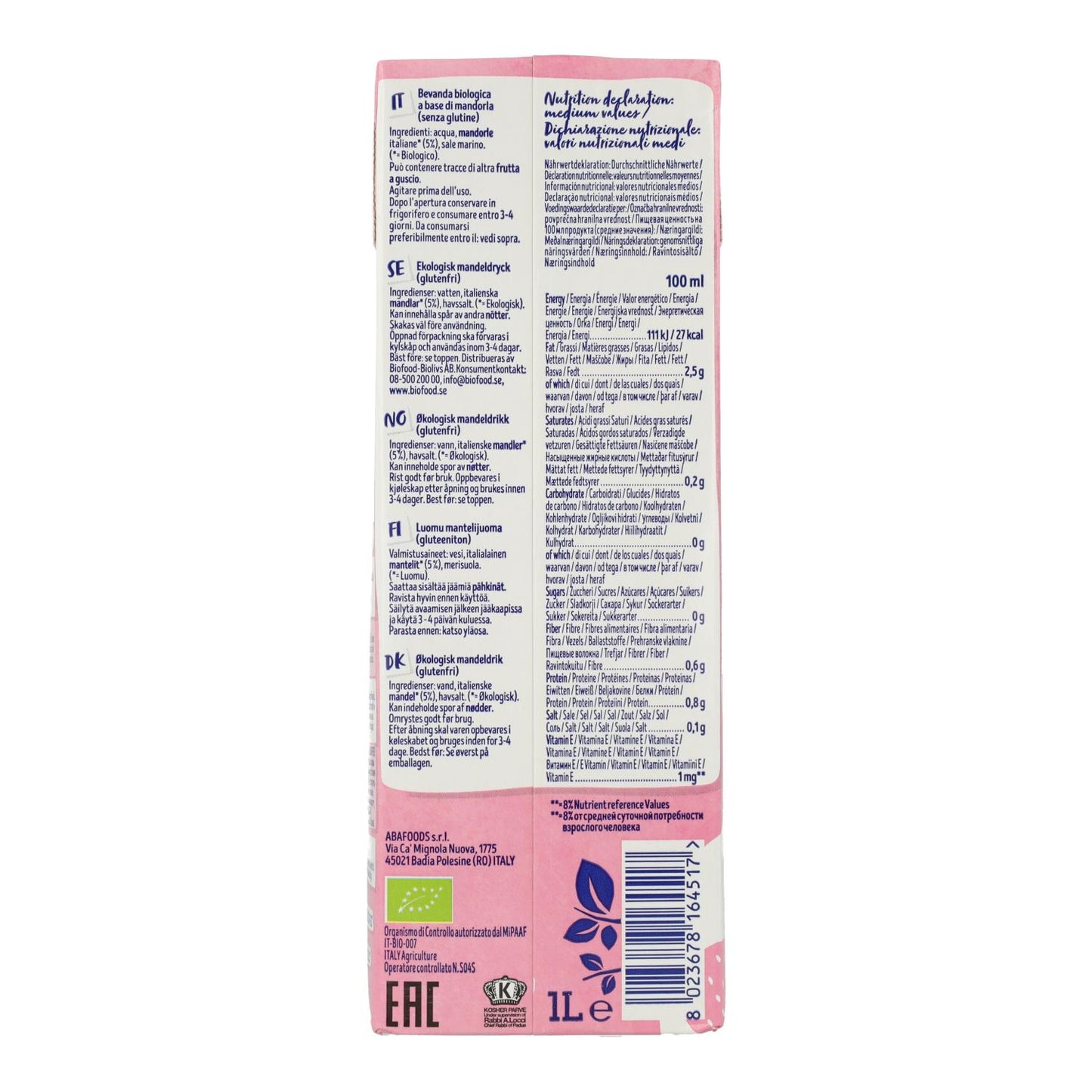 Pack de 6 Bebidas de Amêndoa sem Açúcar Bio Isola Bio 1 L