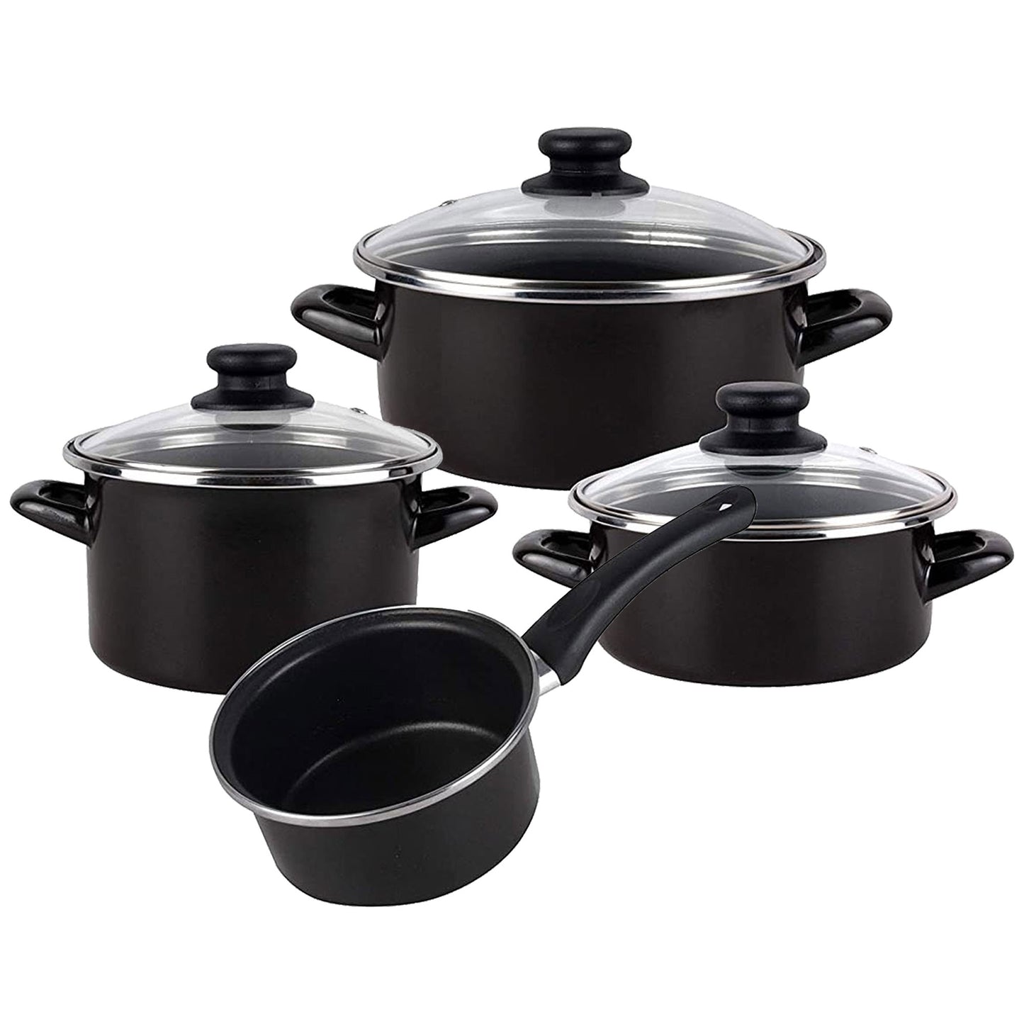 Magefesa Kenia Negra - Batería De Cocina 7 Piezas, Acero Vitrificado Exterior Negro. Antiadherente Bicapa Reforzado. Apta Para Todo Tipo De Cocinas,_0