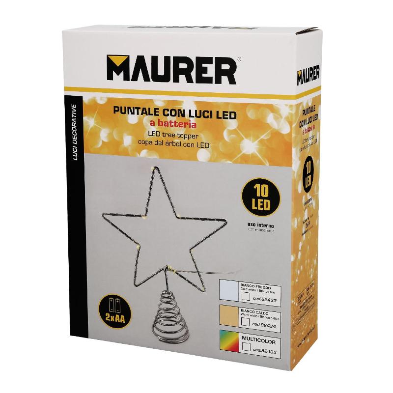 Guirnalda Adorno Luces Navidad Estrella Arbol Navidad Luz Blanco Frio. 10 Leds. Uso Interno Protección Ip20. 2 Baterias Aa_2