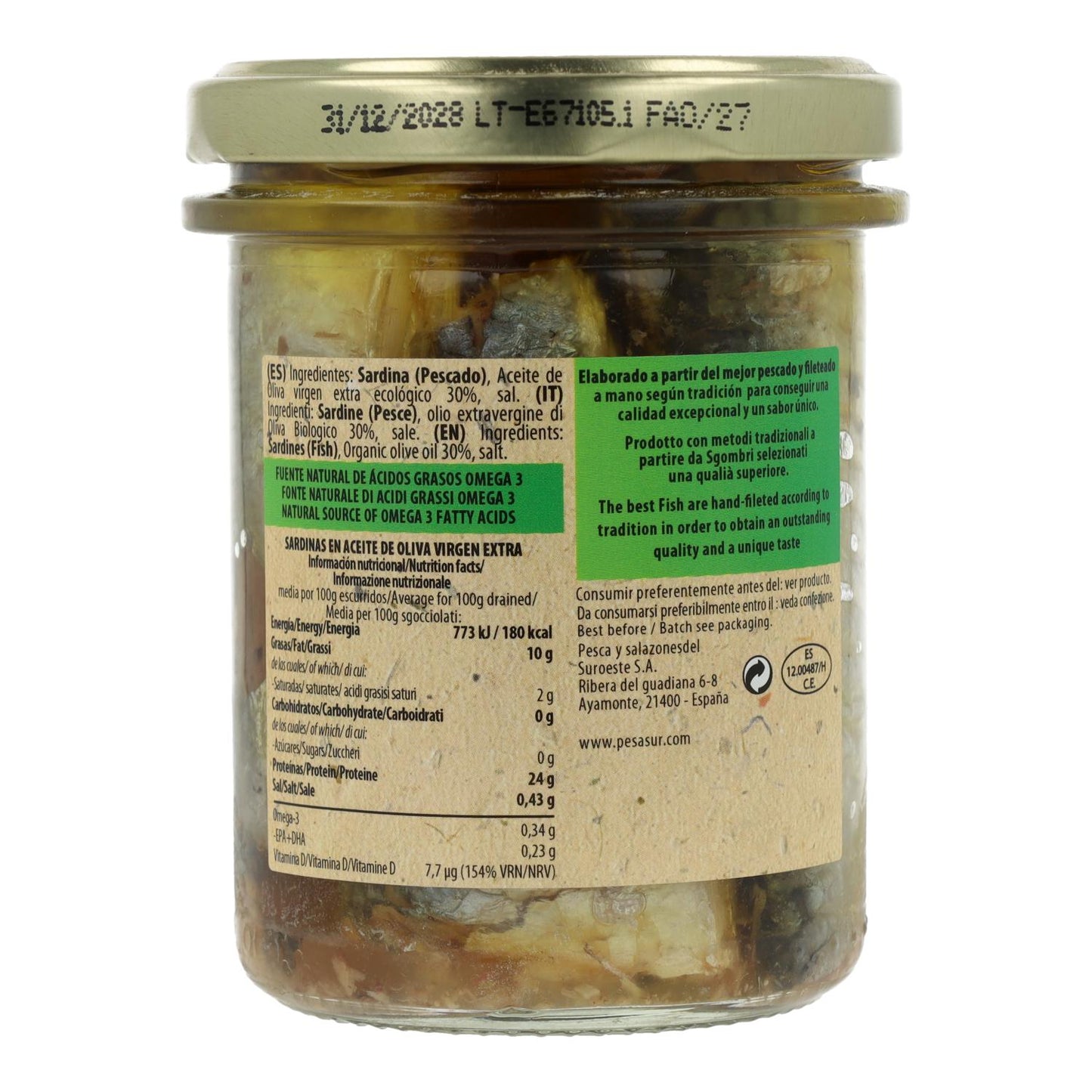Sardinhas biológicas em azeite virgem Pesasur 195 g
