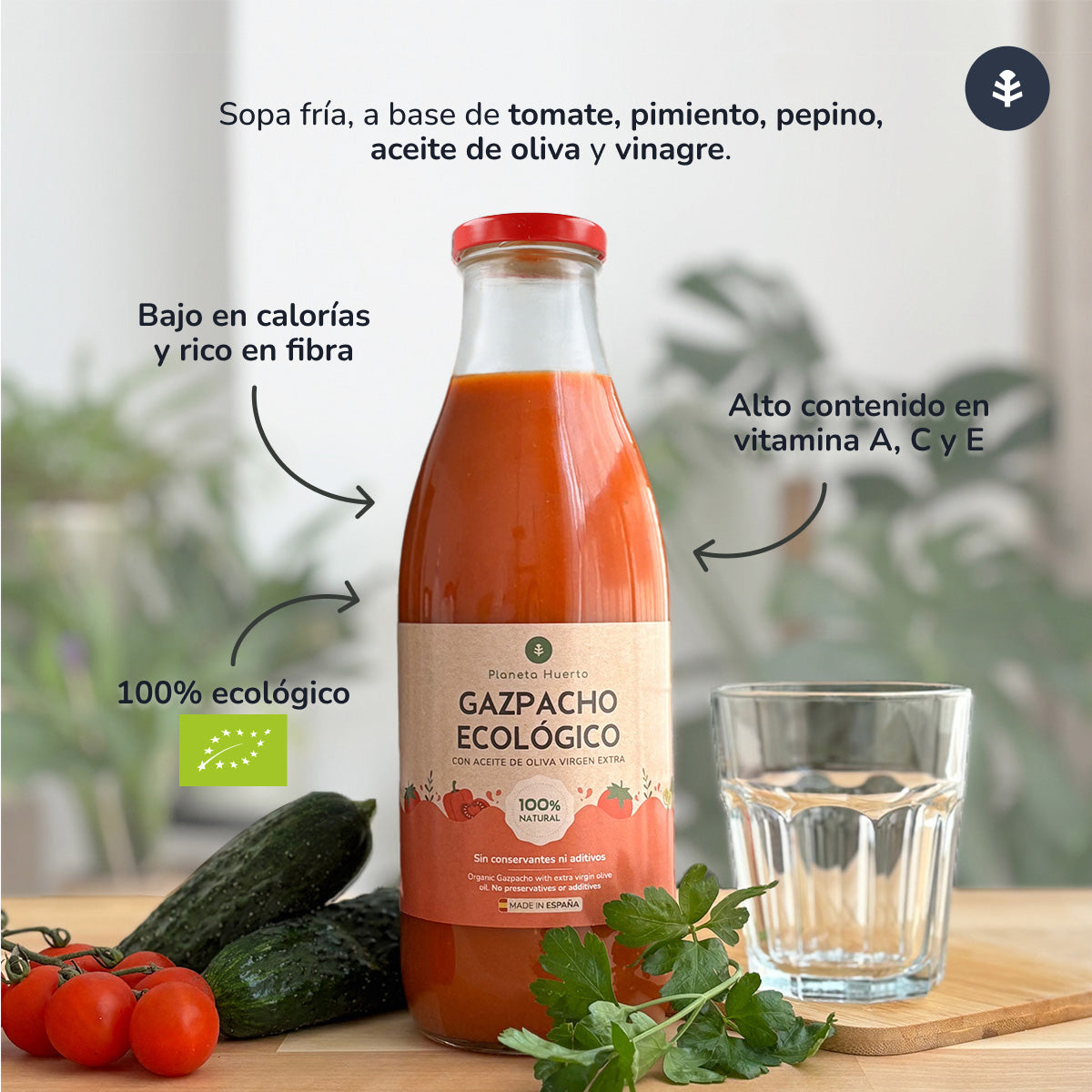 Pack de 3 gaspachos biológicos tradicionais com Planeta Huerto EVOO 1L