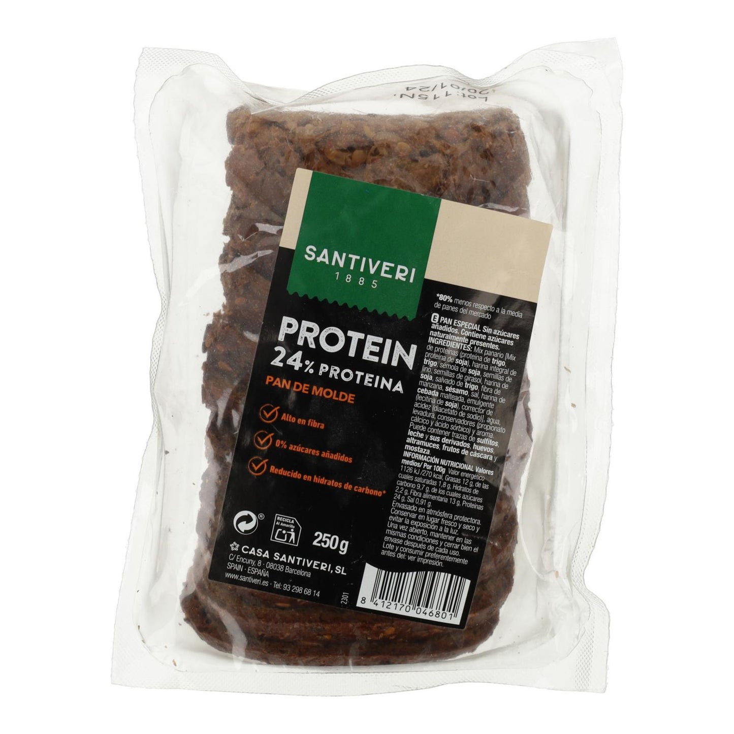 Pão Fatiado Proteico 24% Santiveri Protein 250 gr