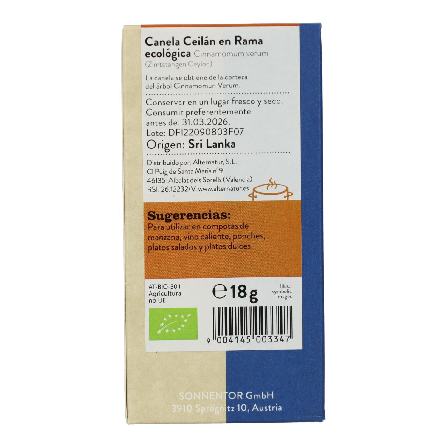 Canela Biológica Ceilão em Pau 18g Sonnentor
