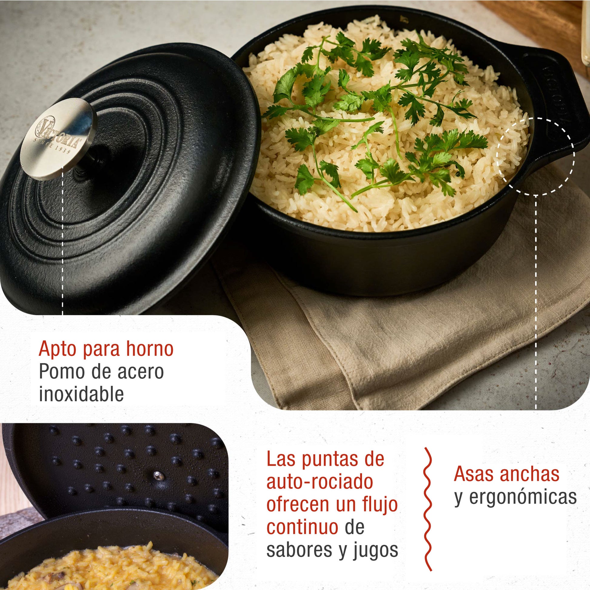 Victoria Horno Holandés Olla Inducción Hierro Fundido Curado 20cm, Cocotte 1,9l, Sin Ptfe Ni Pfoa, 31114, Negro_2
