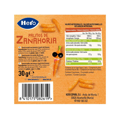 Palitos de Cenoura 30g - Hero Kids Cenoura Snacks, 30g. Herói