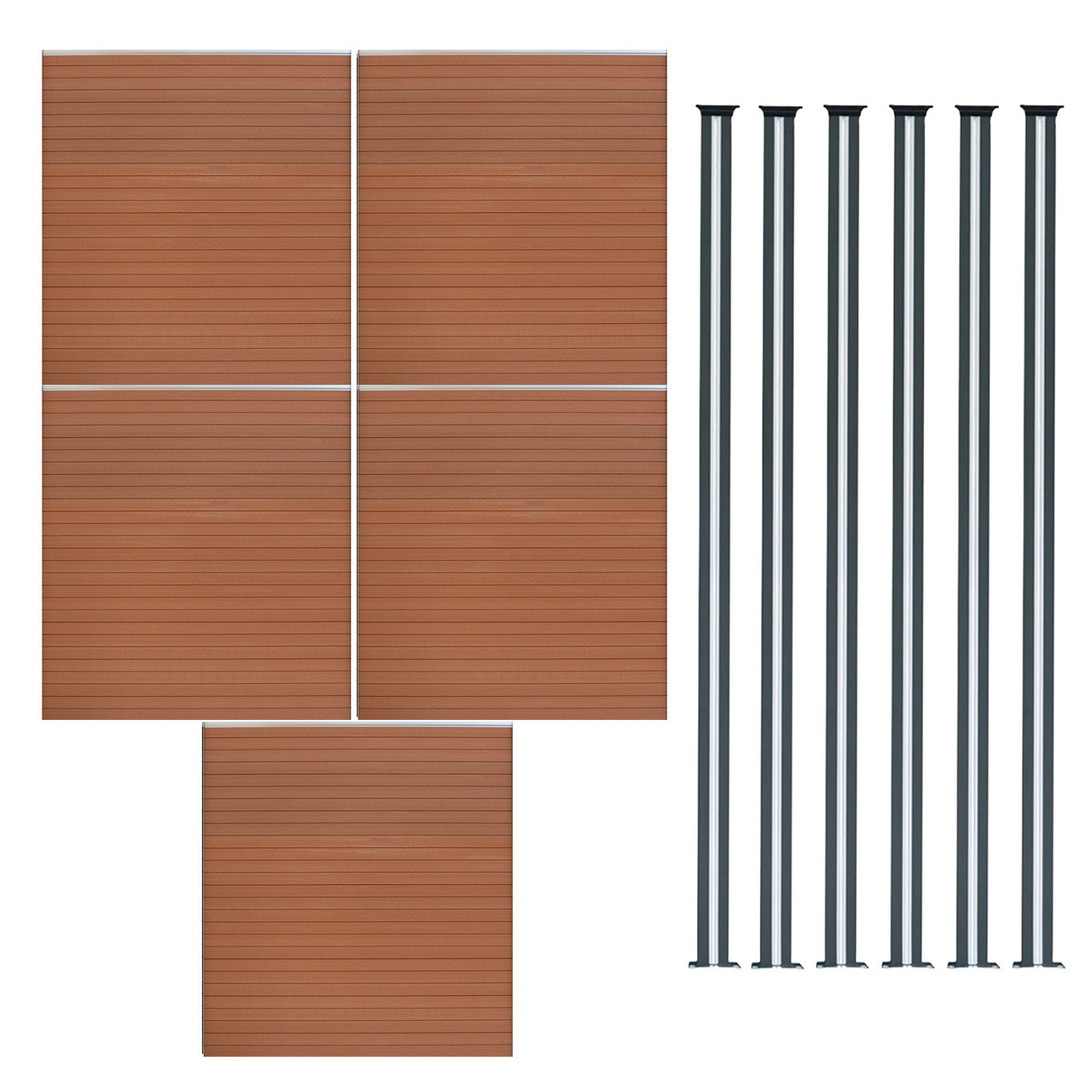 Vallas Para Exteriores De Wpc Y Aluminio - 5x Paneles + 6x Postes | Marrón_0