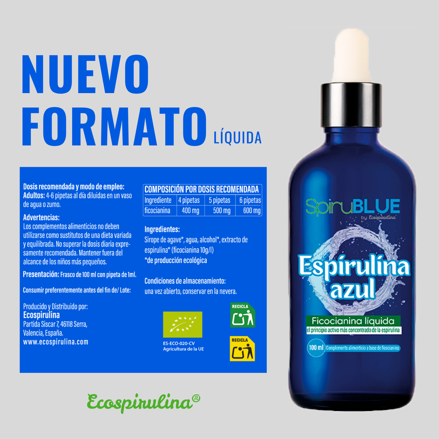 Ficocianina Líquida Ecológica De Espirulina Azul Ecospirulina 100 Ml_1