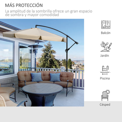 Outsunny Sombrilla De Jardín Ø265 Cm Parasol Excéntrico Inclinable Marrón Claro_5