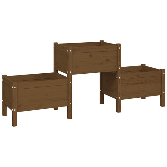 Jardinera De Madera De Pino Maciza Marrón Miel 178,5x44x75 Cm_0
