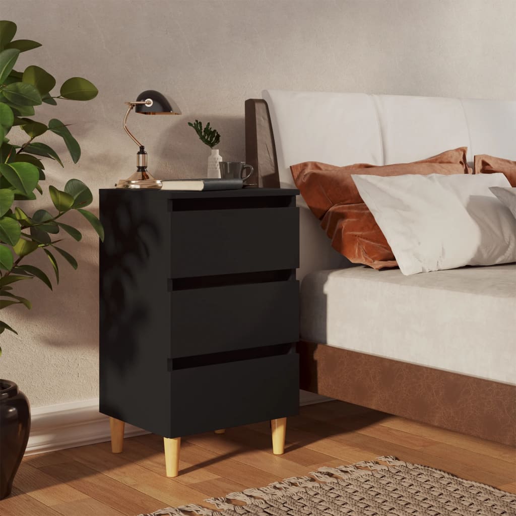Mesitas De Noche 2 Uds Patas Madera Maciza Negro 40x35x69 Cm_0