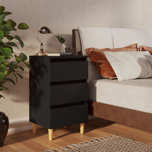 Mesitas De Noche 2 Uds Patas Madera Maciza Negro 40x35x69 Cm_0
