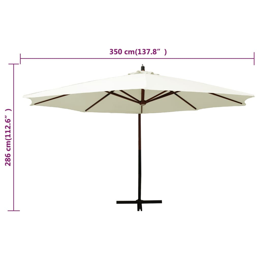 Vidaxl Sombrilla Colgante Con Poste De Madera Blanco Arena 350cm_2